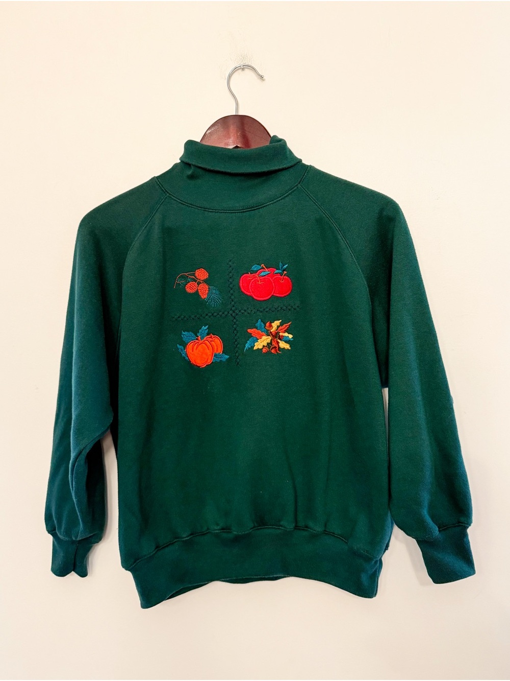 Vintage Autumn Embroidered Turtleneck Sweatshirt
